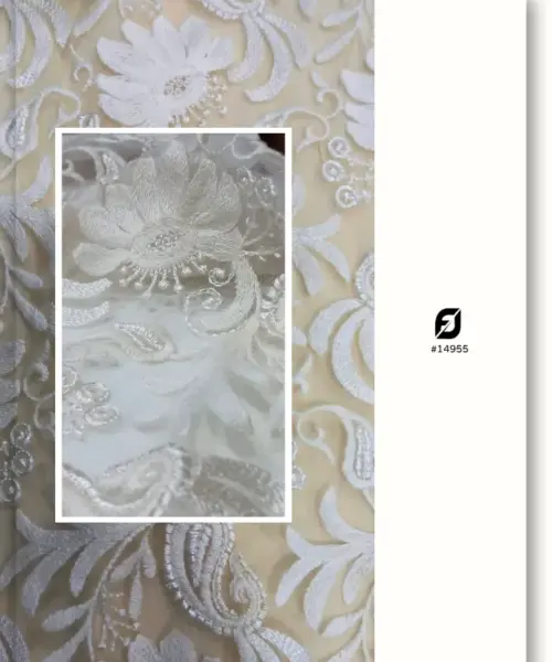 White Floral Embroidered Net Mesh Fabric Online