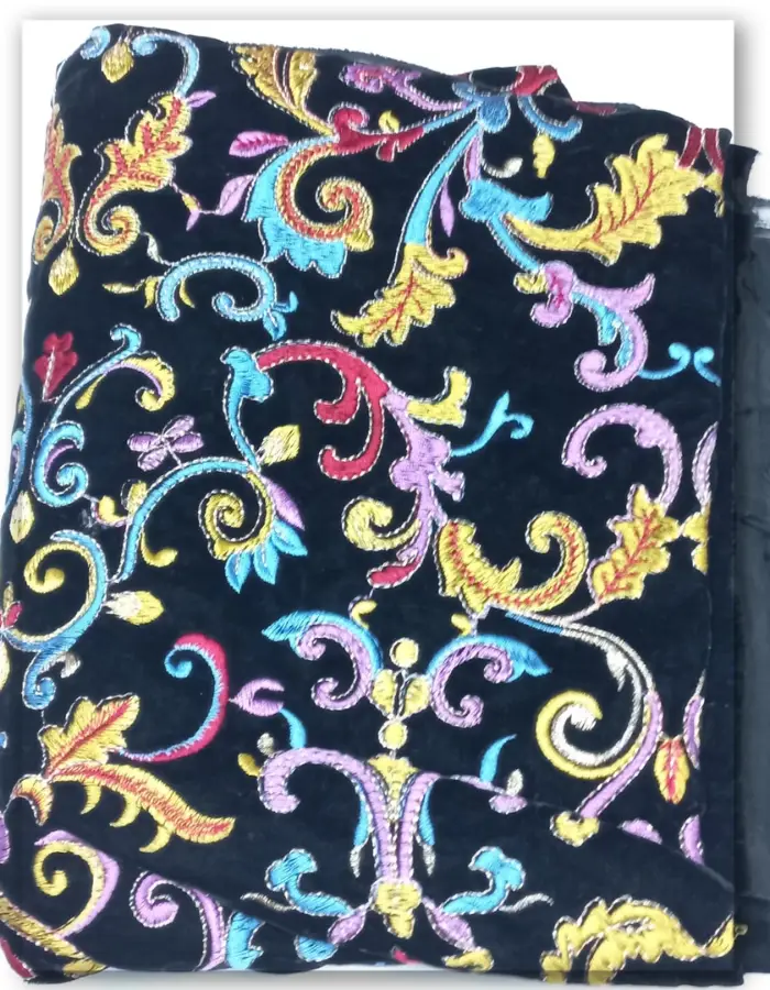 Arabian Designer Velvet Embroidery Fabric Asia