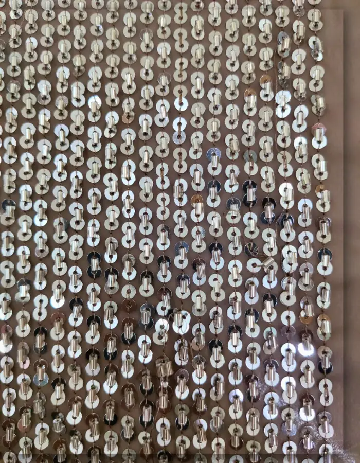 Silver Sequin & Glass Pipe Bead Embroidered Georgette Fabric India