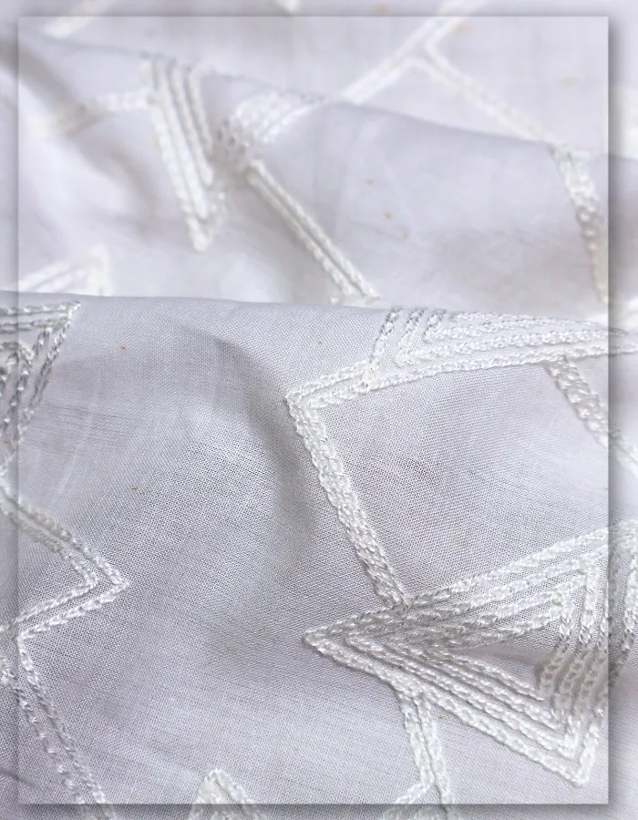 White Cambric Cotton Veil Lace Embroidery Fabric Raika Circle