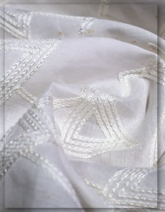 White Cambric Cotton Veil Lace Embroidery Fabric Gujarat