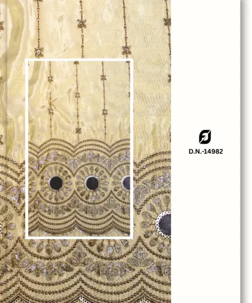 Gold Tissue Lehenga Embroidery fabric