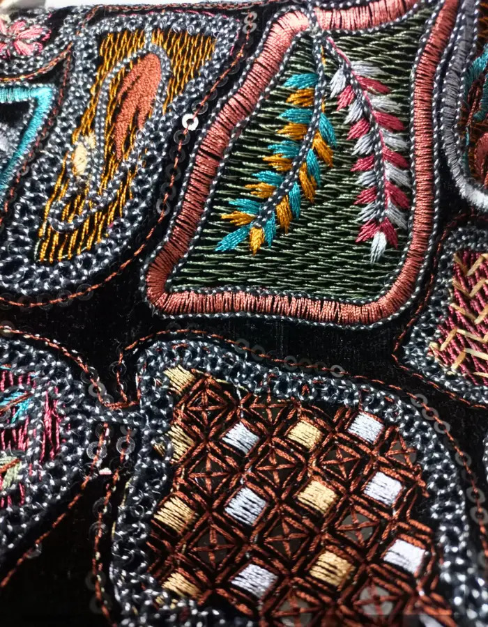 Black velvet Embroidery fabric for waist coat