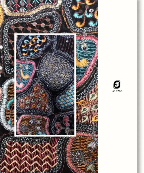 Embroidered Black Velvet Fabric for Jackets & Festive Wear