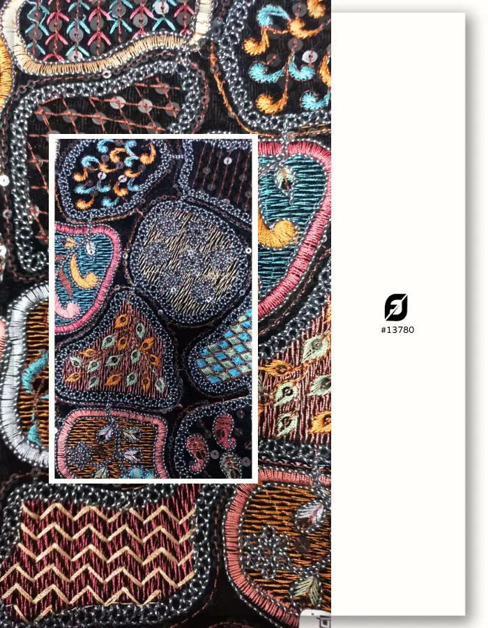 Embroidered Black Velvet Fabric for Jackets & Festive Wear