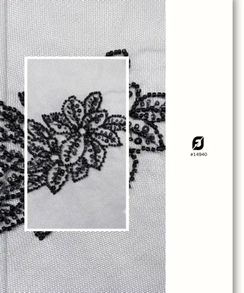 Wholesale Black Beaded Floral Applique